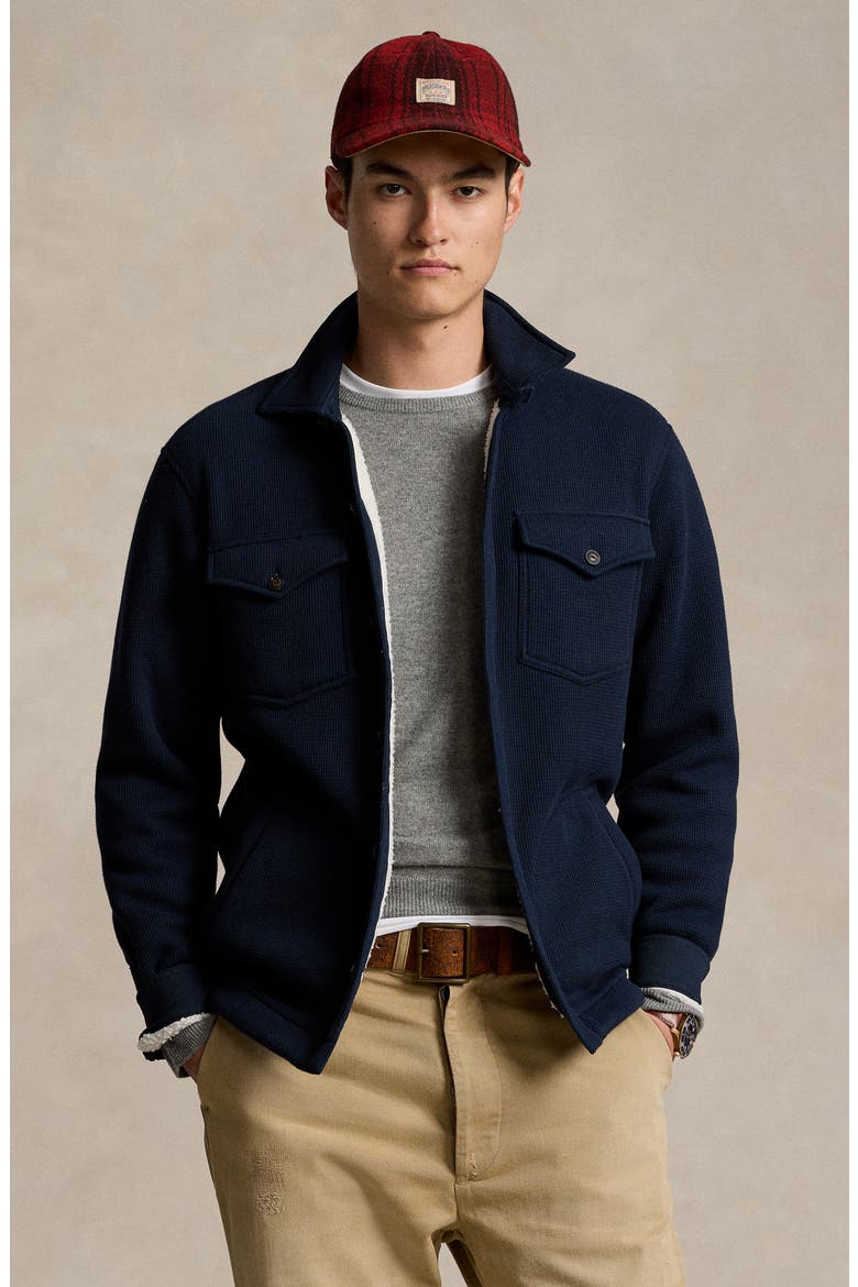 Waffle Stitch Shirt Jacket with Faux Shearling Lining, Alternate, color, AVIATOR NAVY
