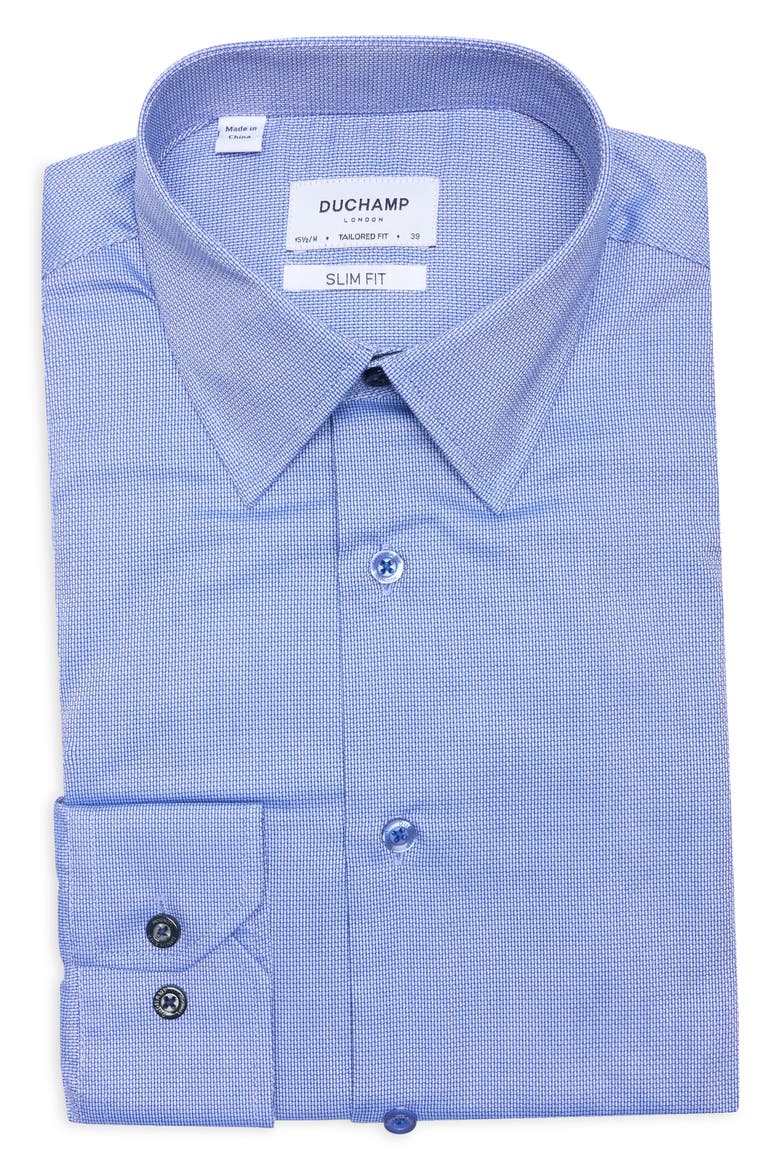 Slim Fit Textured Stretch Cotton Dress Shirt, Alternate, color, BLUE