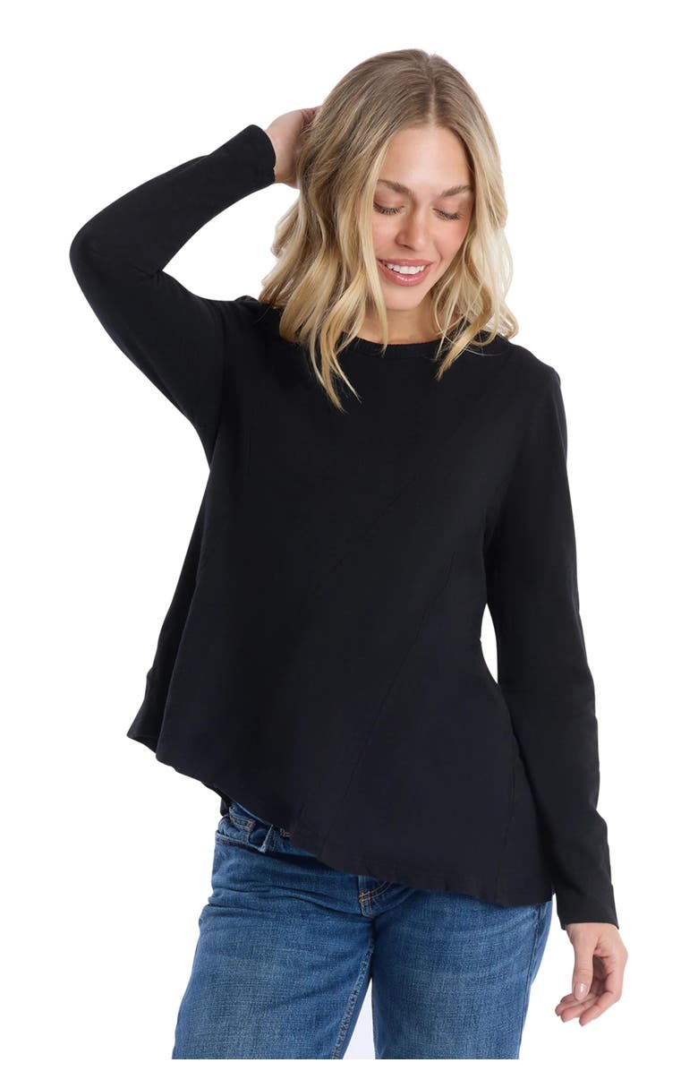 WILT Clothing Round Neck Long Sleeve Tee with Asymmetric Hem & Body Seams, Main, color, Black