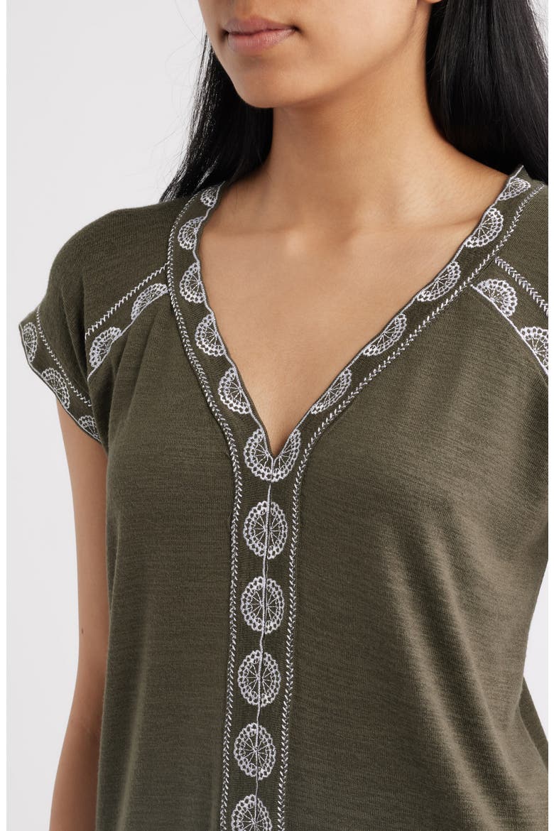 Embroidered Detail V-Neck Top, Alternate, color, GRAPE LEAF/ WHITE