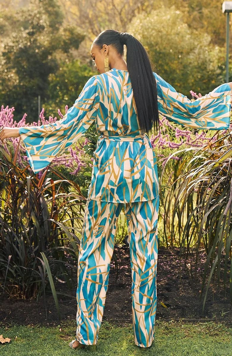 DIARRABLU Teal Blossom Print Lightweight Wrap Jacket, Alternate, color, 