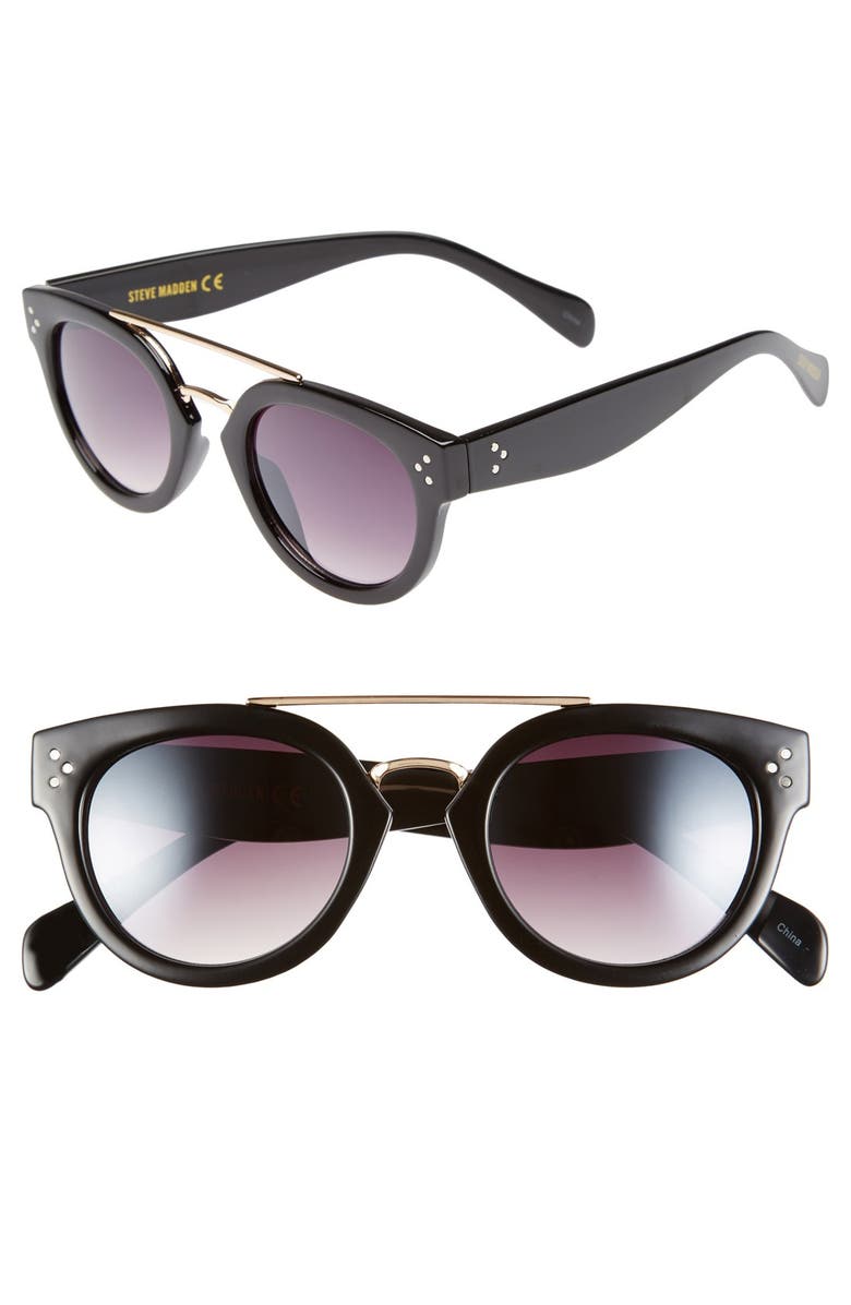 Steve Madden 48mm Metal Brow Bar Round Sunglasses, Main, color, 