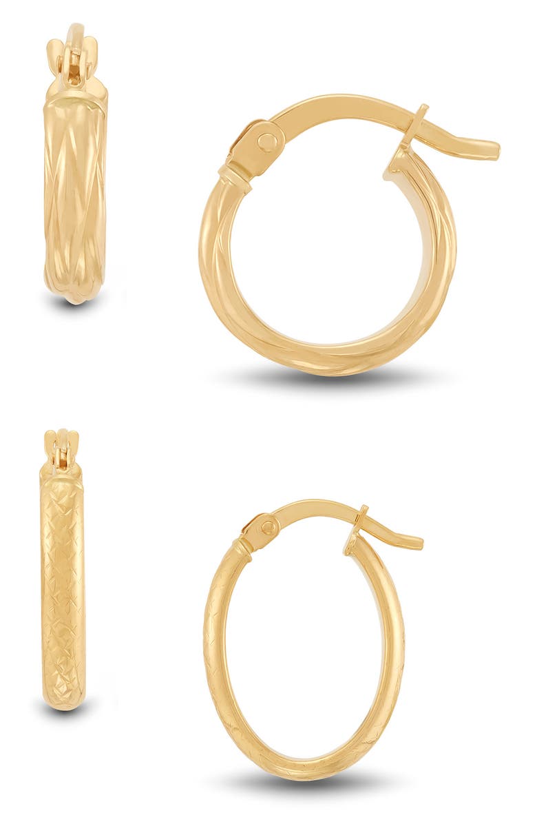 Frankie & Zoe Textured Hoop Earrings Set, Main, color, Yellow Gold