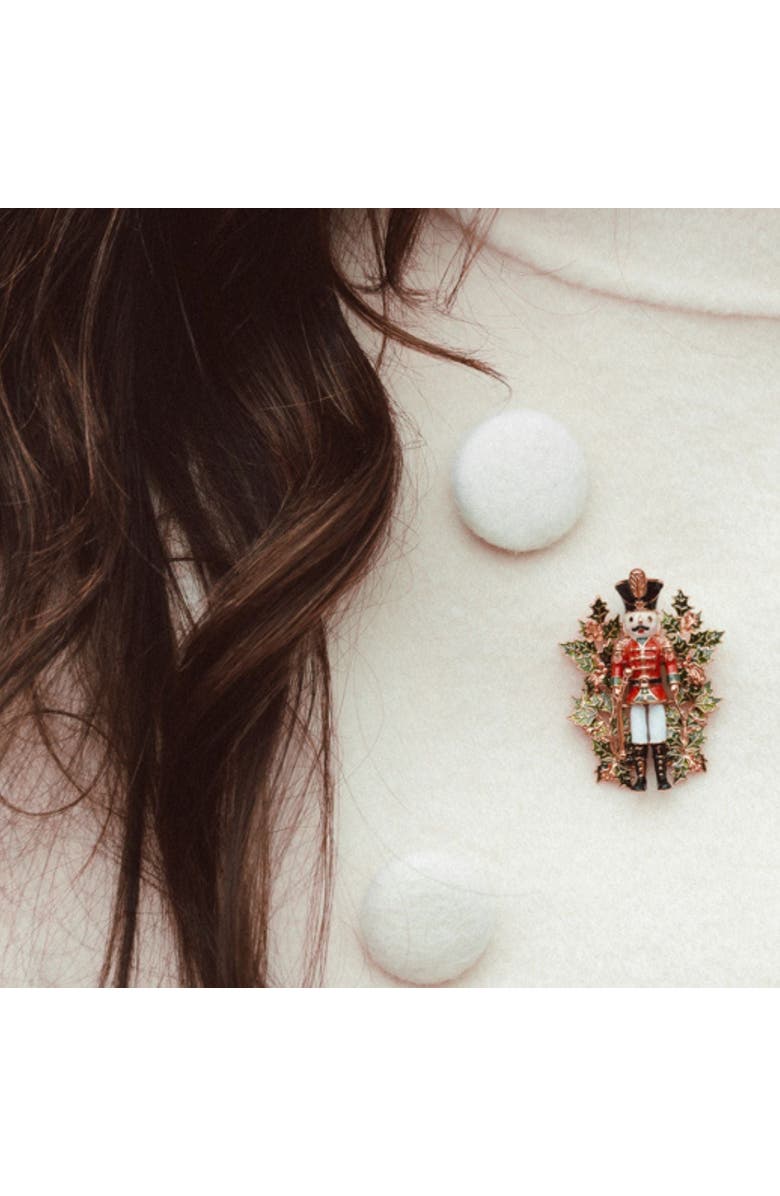 Bill Skinner Studio Nutcracker and Holly Brooch, Alternate, color,
