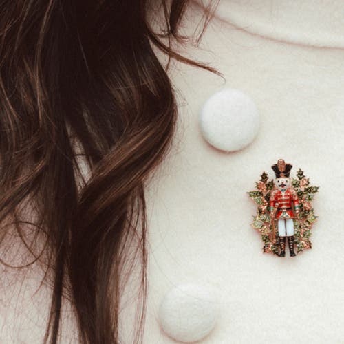 Bill Skinner Studio Nutcracker And Holly Brooch