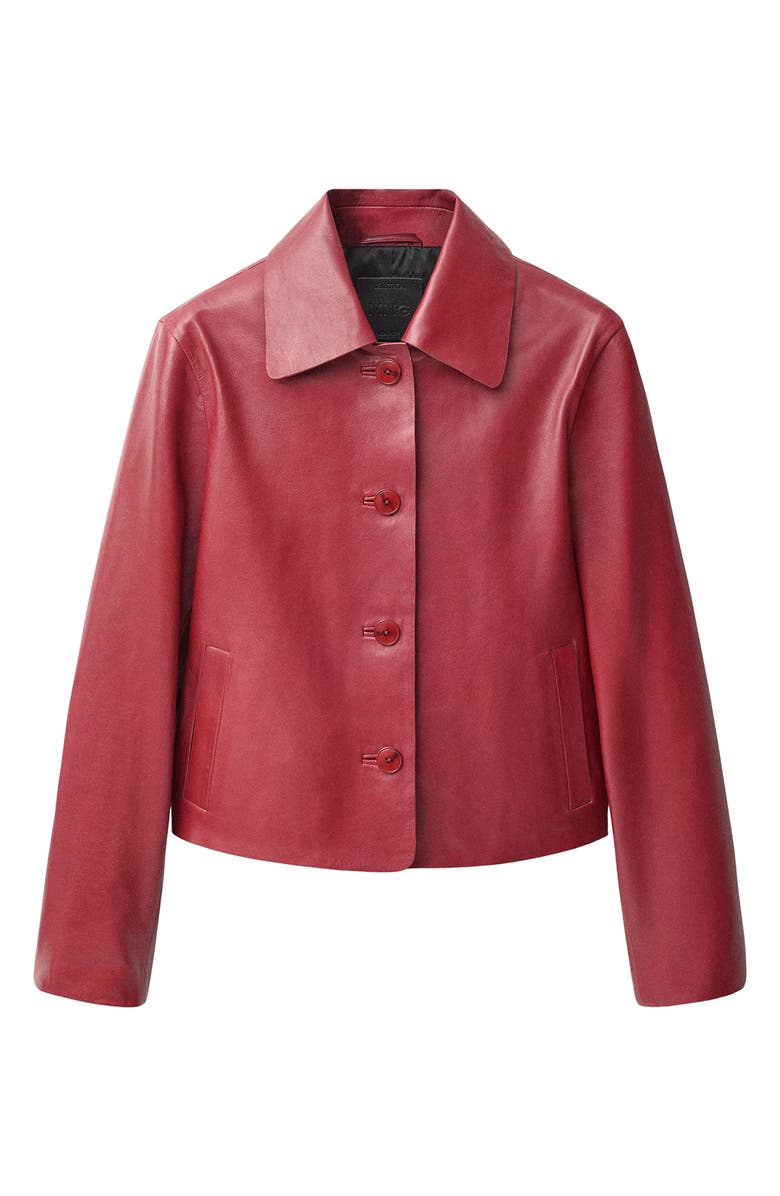 MANGO Button-Up Leather Jacket, Alternate, color, 