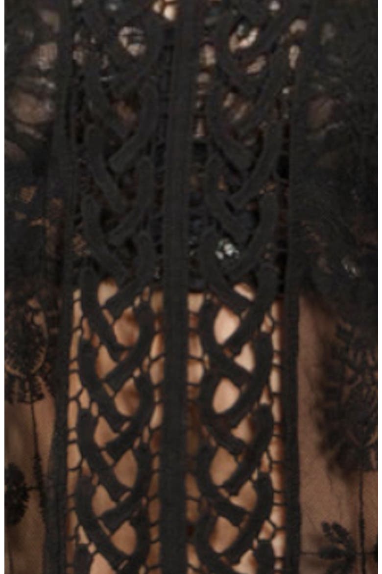 Mesh Embroidered Tunic Top, Alternate, color, BLACK