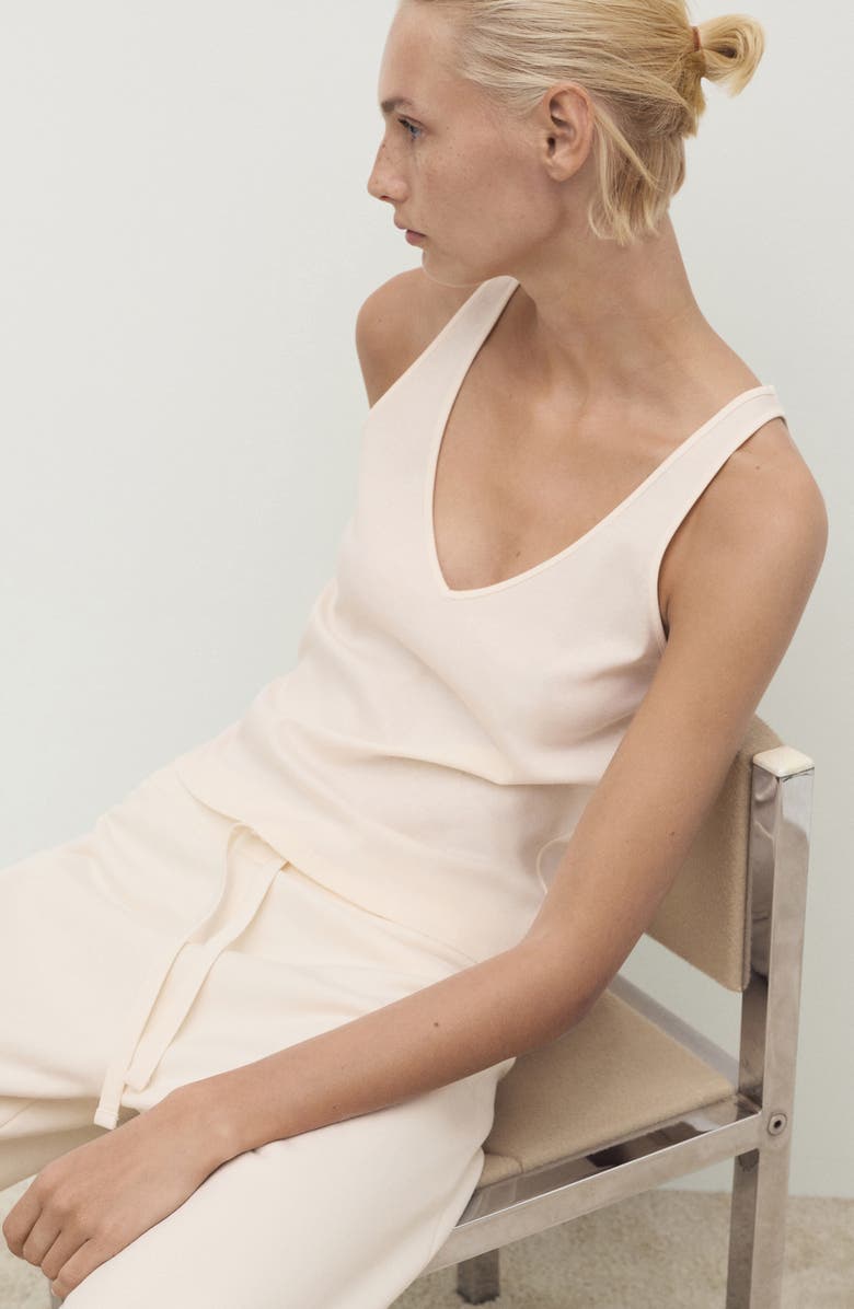 MANGO Cotton V-Neck Pajama Tank, Alternate, color, Yellow