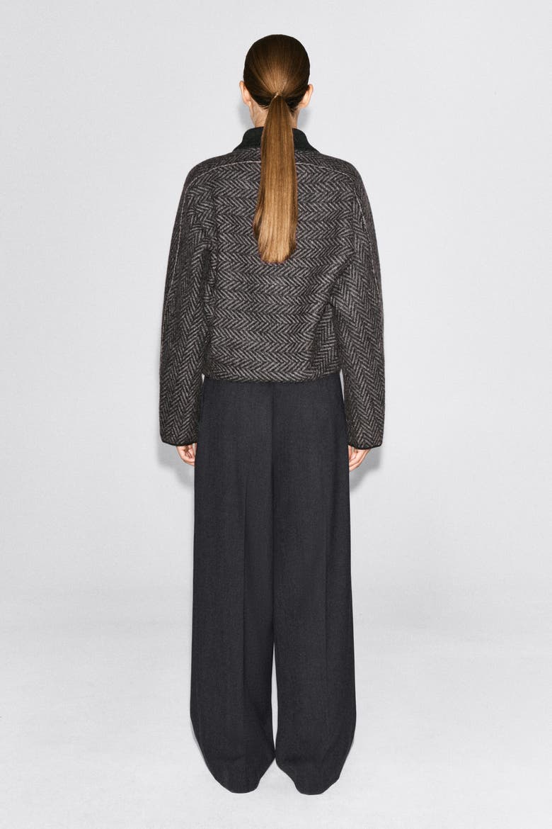 Sculpted Wool-Herringbone Zip-Up Jacket, Alternate, color, GRAY / BLACK