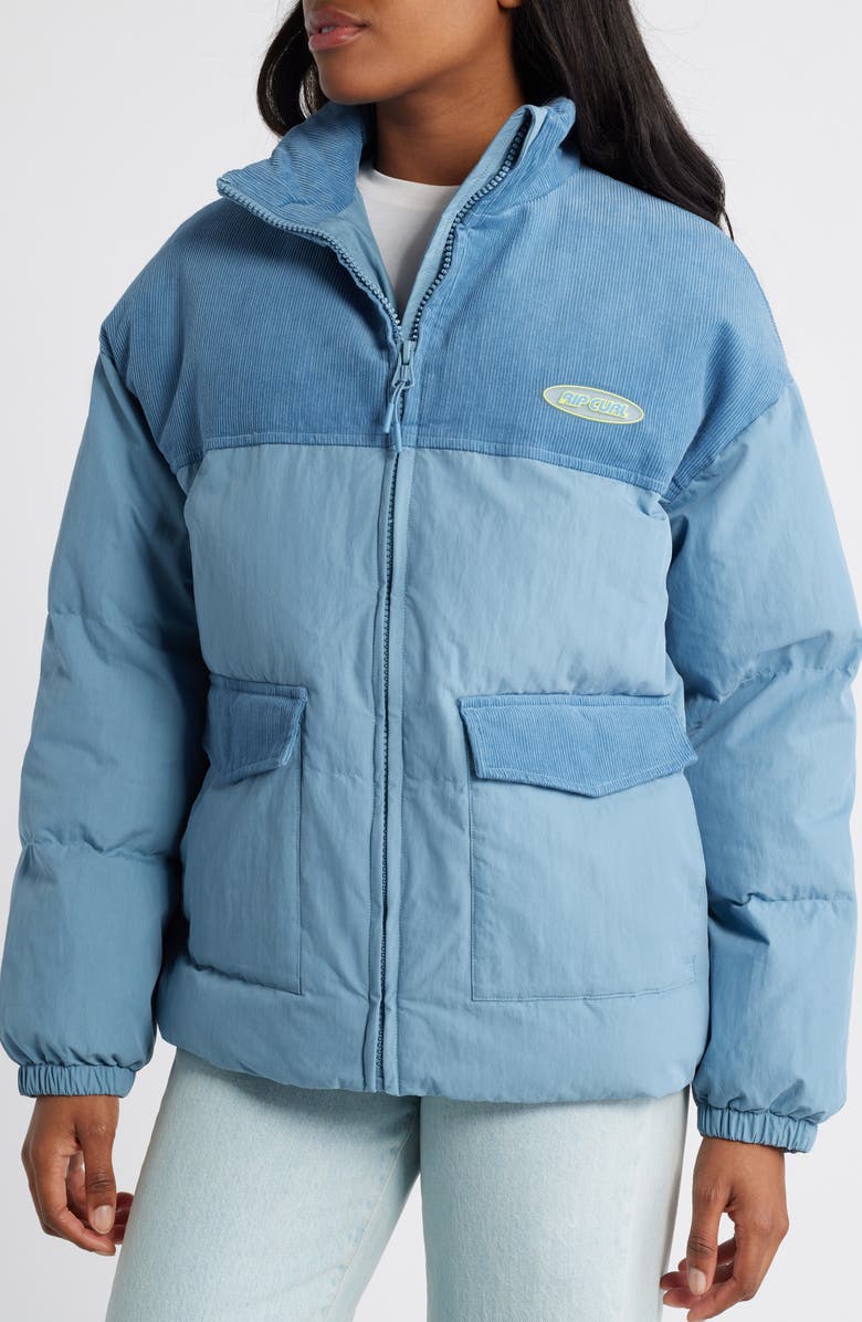 Rip Curl High Tide Mixed Media Cotton Puffer Jacket, Alternate, color, Dusty Blue