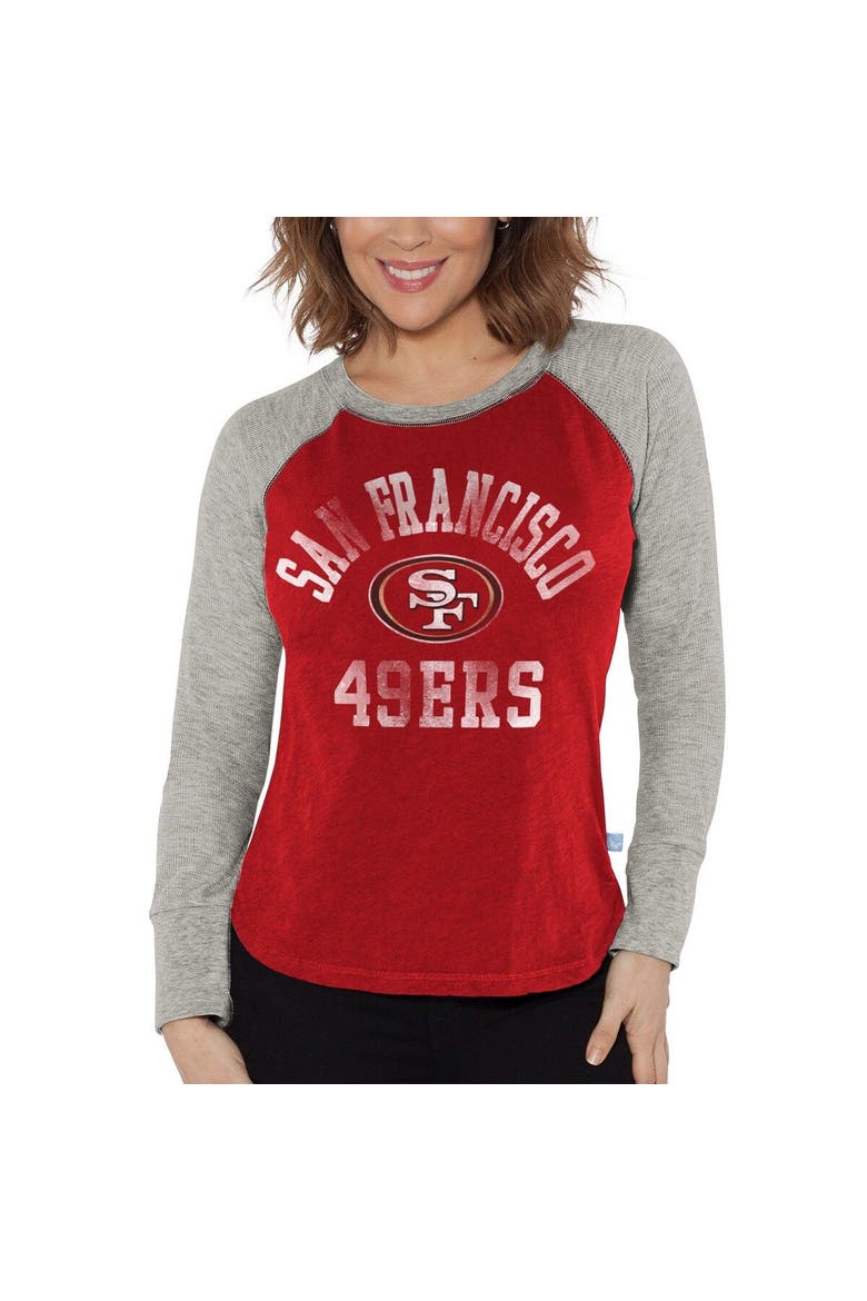 Women's G-III 4Her by Carl Banks Scarlet/Heather Gray San Francisco 49ers Waffle Knit Raglan Long Sleeve T-Shirt, Main, color, Scarlet