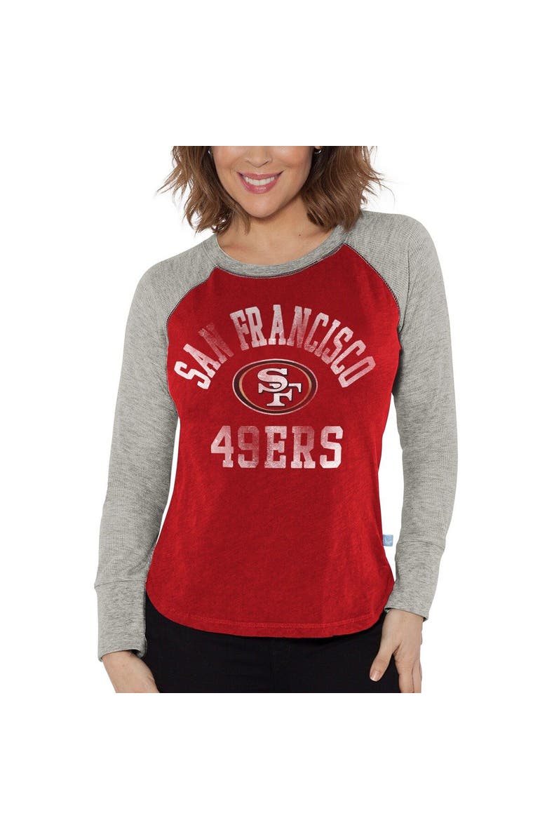 G-III 4HER BY CARL BANKS Women's G-III 4Her by Carl Banks Scarlet/Heather Gray San Francisco 49ers Waffle Knit Raglan Long Sleeve T-Shirt, Main, color, Scarlet