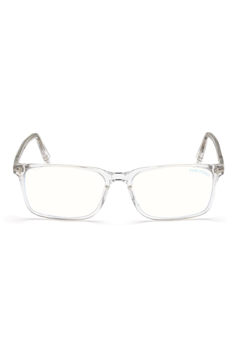 56mm Rectangular Blue Light Blocking Optical Glasses, Main, color, CRYSTAL PALLADIUM / T LOGO
