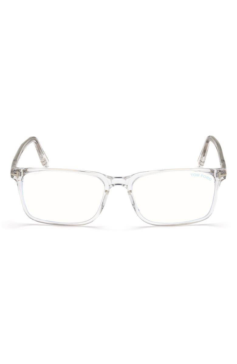 TOM FORD 56mm Rectangular Blue Light Blocking Optical Glasses, Main, color, Crystal Palladium / T Logo