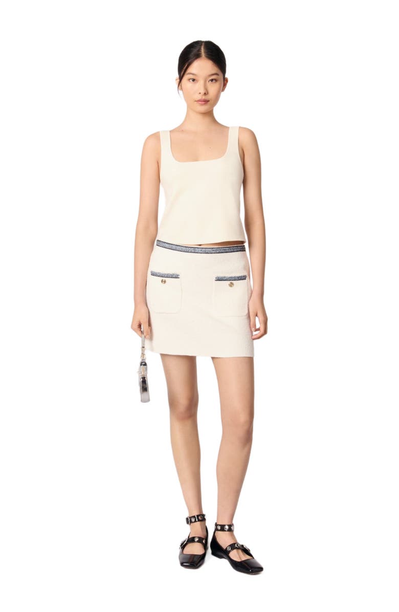 maje Short skirt with contrasting trim, Alternate, color, Ecru