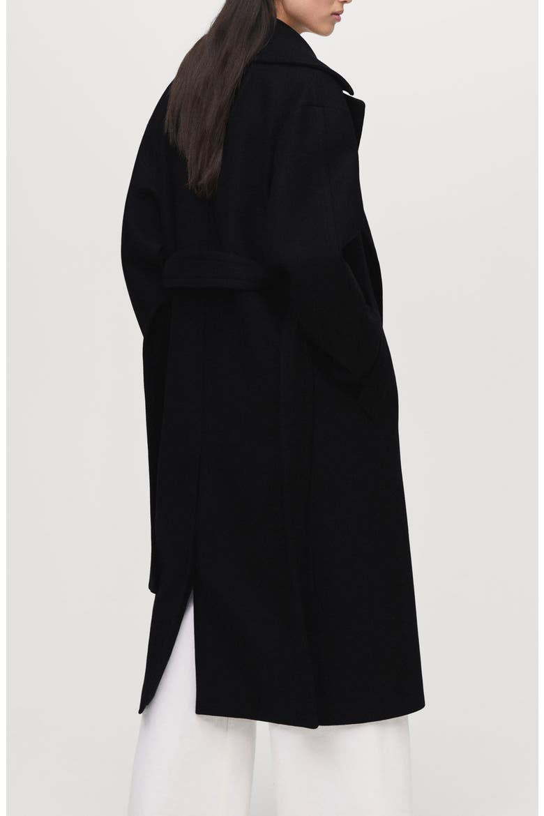 Belted Wool Blend Coat, Alternate, color, BLACK