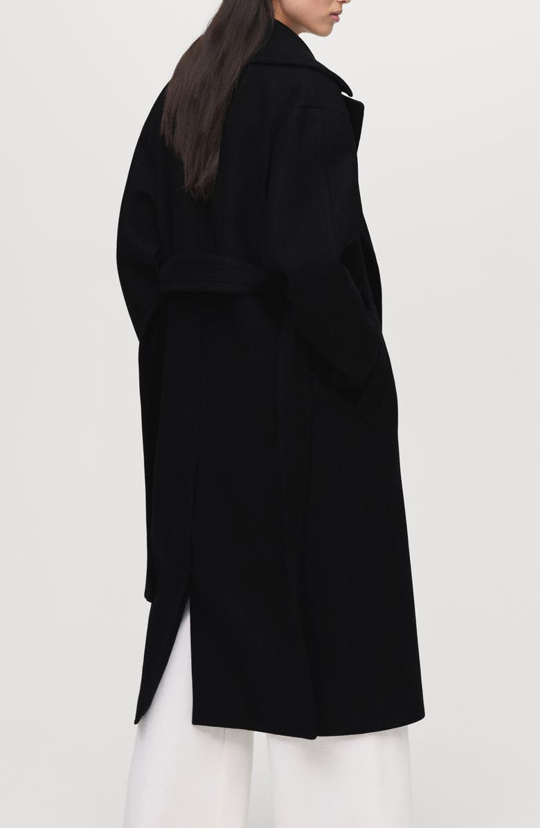 MANGO Belted Wool Blend Coat, Alternate, color, Black