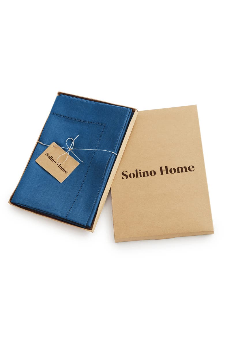 Linen Dinner Napkins Set of 4, 20 x 20" - Classic Hemstitch, Alternate, color, Indigo Blue