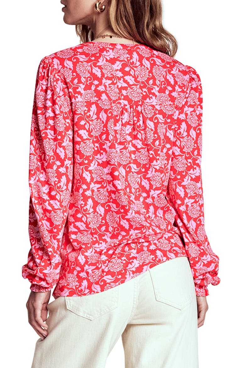 Elsa Smocked Yoke Cotton Blend Jersey Button-Up Shirt, Alternate, color, POPPY RED, ORNATE VINE