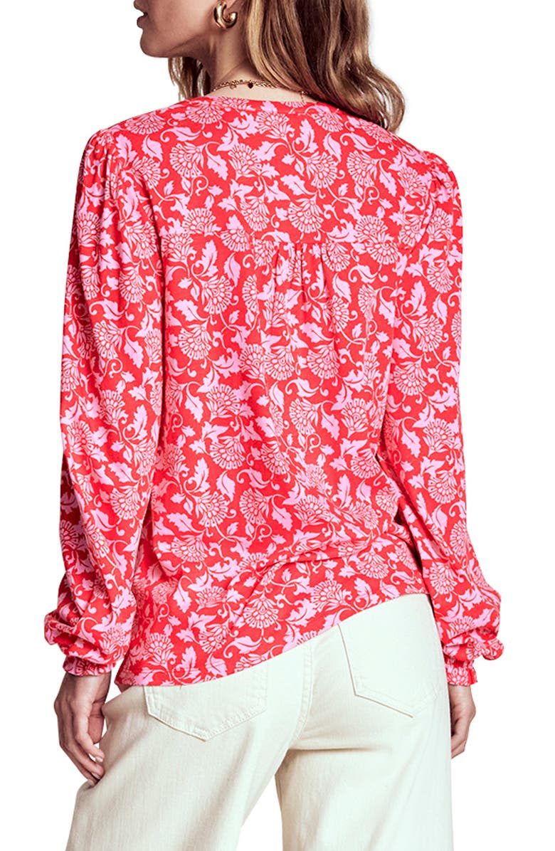 Boden Elsa Smocked Yoke Cotton Blend Jersey Button-Up Shirt, Alternate, color, Poppy Red, Ornate Vine