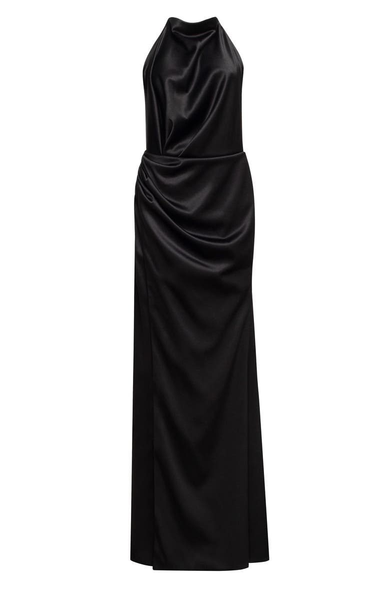 Milla Black Mock Neck Sleeveless Low Slit Dress, Main, color, 
