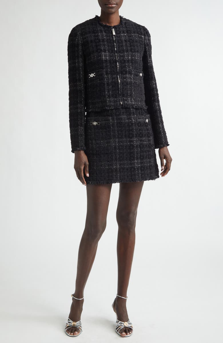 Versace Medusa '95 Metallic Tweed Minidress, Alternate, color, Black