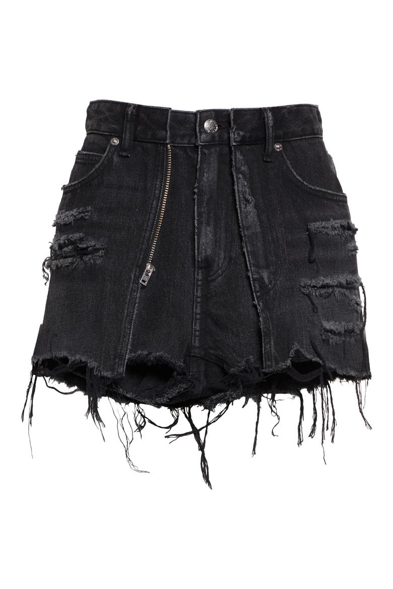Distressed Double Layer Denim Skort, Alternate, color, GREY AGED