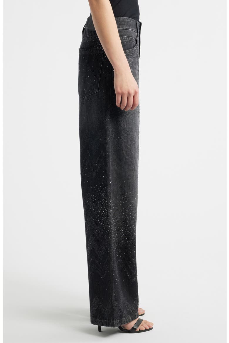 Slouchy Rhinestone Wide Leg Jeans, Alternate, color, BLACK