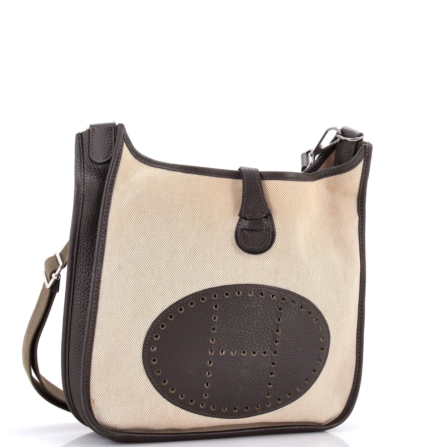 Pre-Owned Hermes Evelyne Bag Gen III Toile and Leather PM, Alternate, color, Ebene