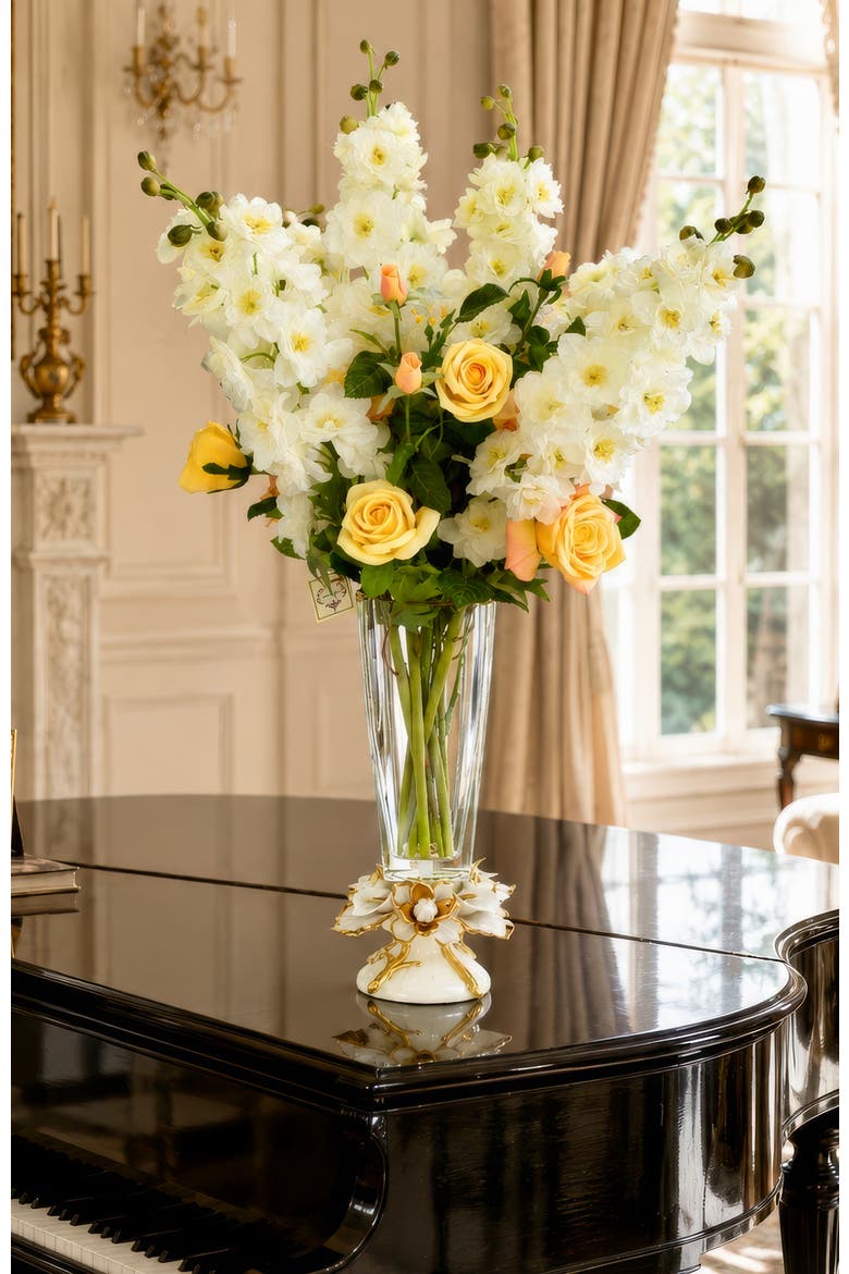 Garden Rose and Delphinium in Vase, Alternate, color, Yellow
