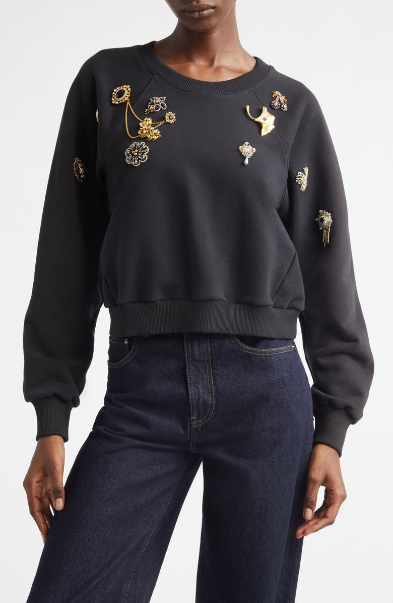 Cinq à Sept Jennifer Gold Brooches Sweatshirt, Main, color, Black