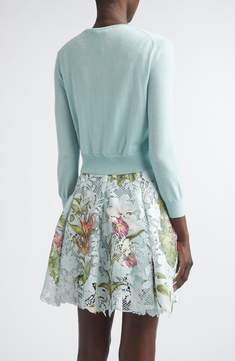 Oscar de la Renta Chiné Embroidered Dominican Floral Wool Cardigan, Alternate, color, Saltwater
