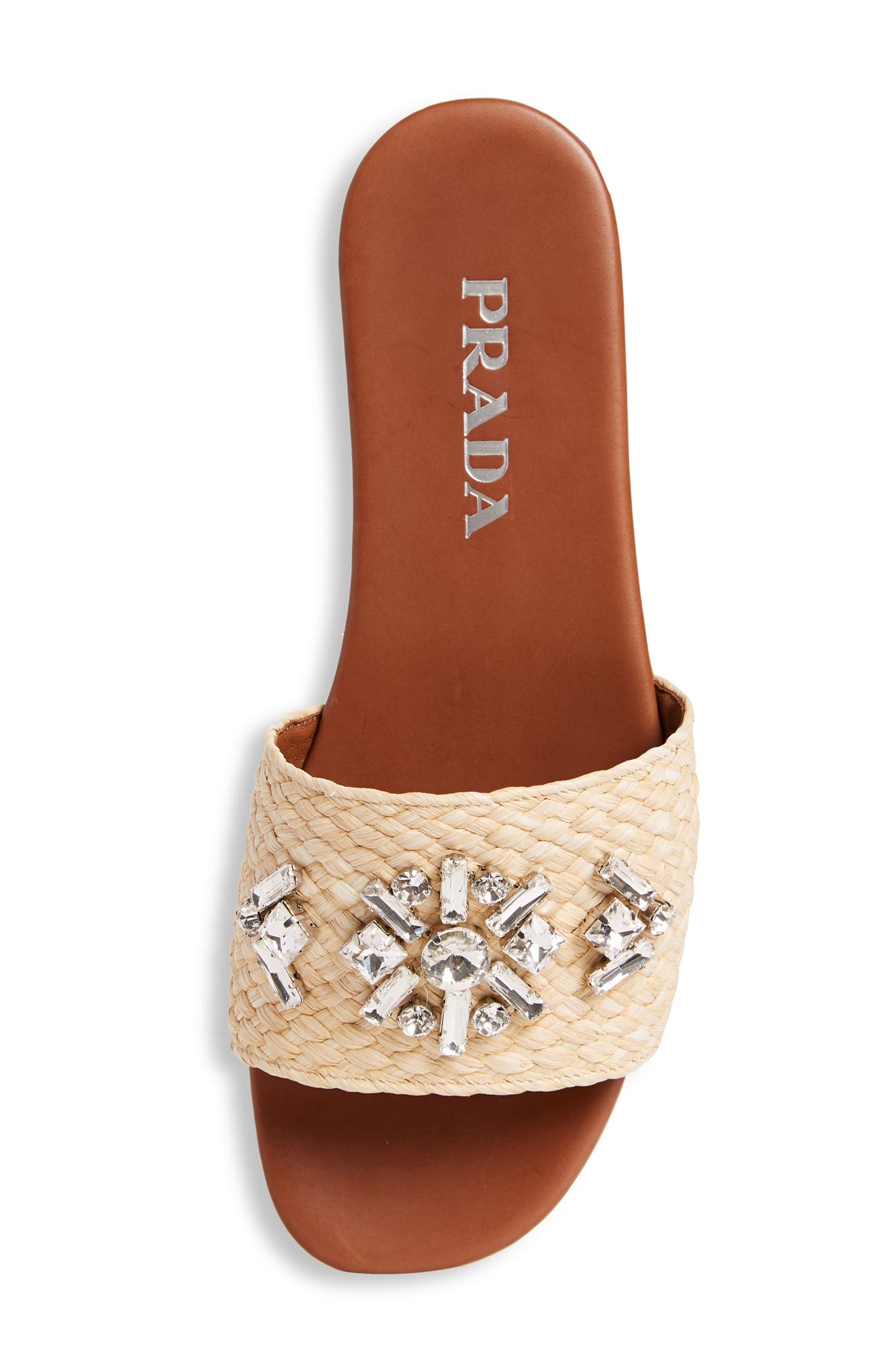 Prada Embellished Raffia Slide Sandal, Alternate, color, 