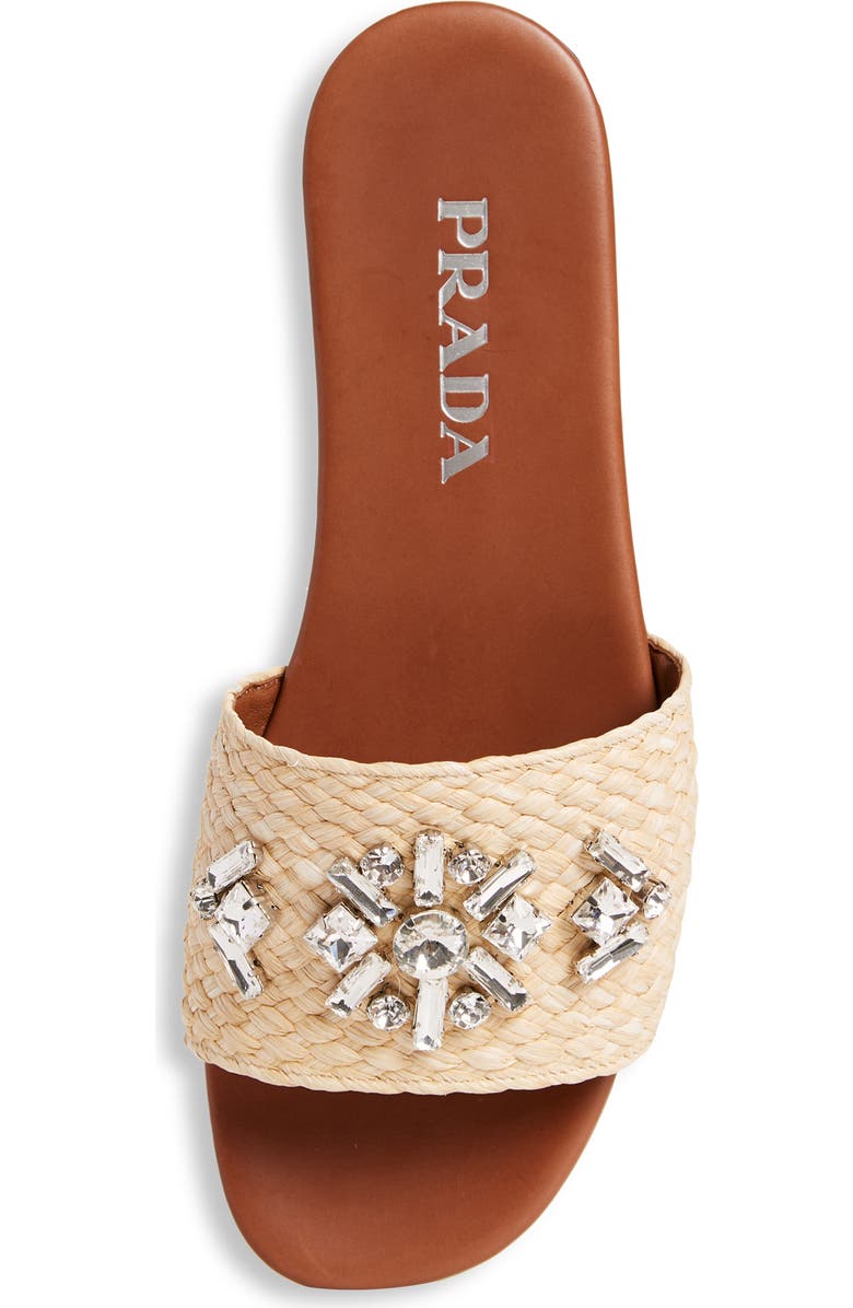 Prada Embellished Raffia Slide Sandal, Alternate, color,