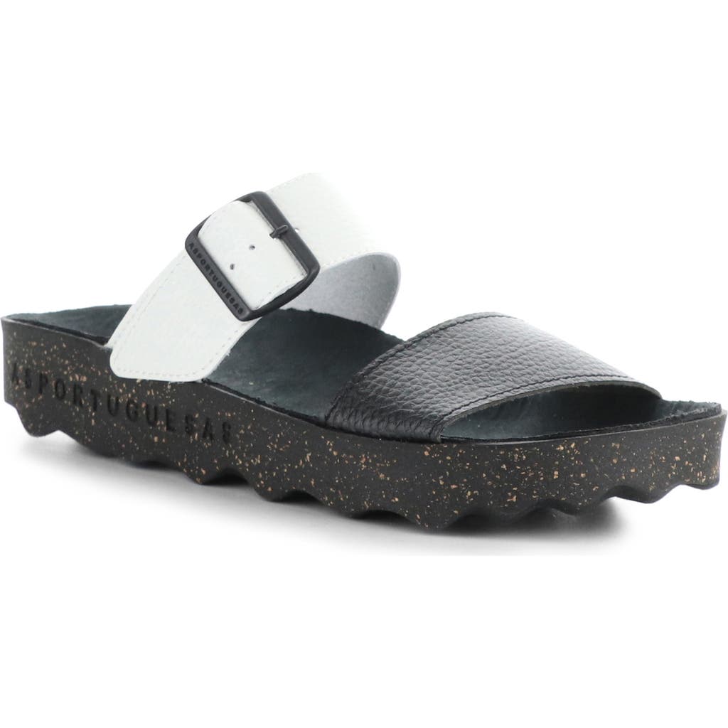 Asportuguesas by Fly London Coly Platform Slide Sandal in Black/White  product