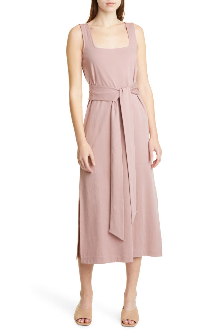 Belted Square Neck Midi Dress, Main, color, DK MAUVE ORCHID