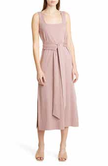Vince Belted Square Neck Midi Dress