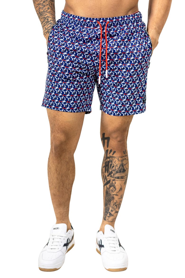 Swim Marthyr Print Swim Trunks, Alternate, color, BLUE