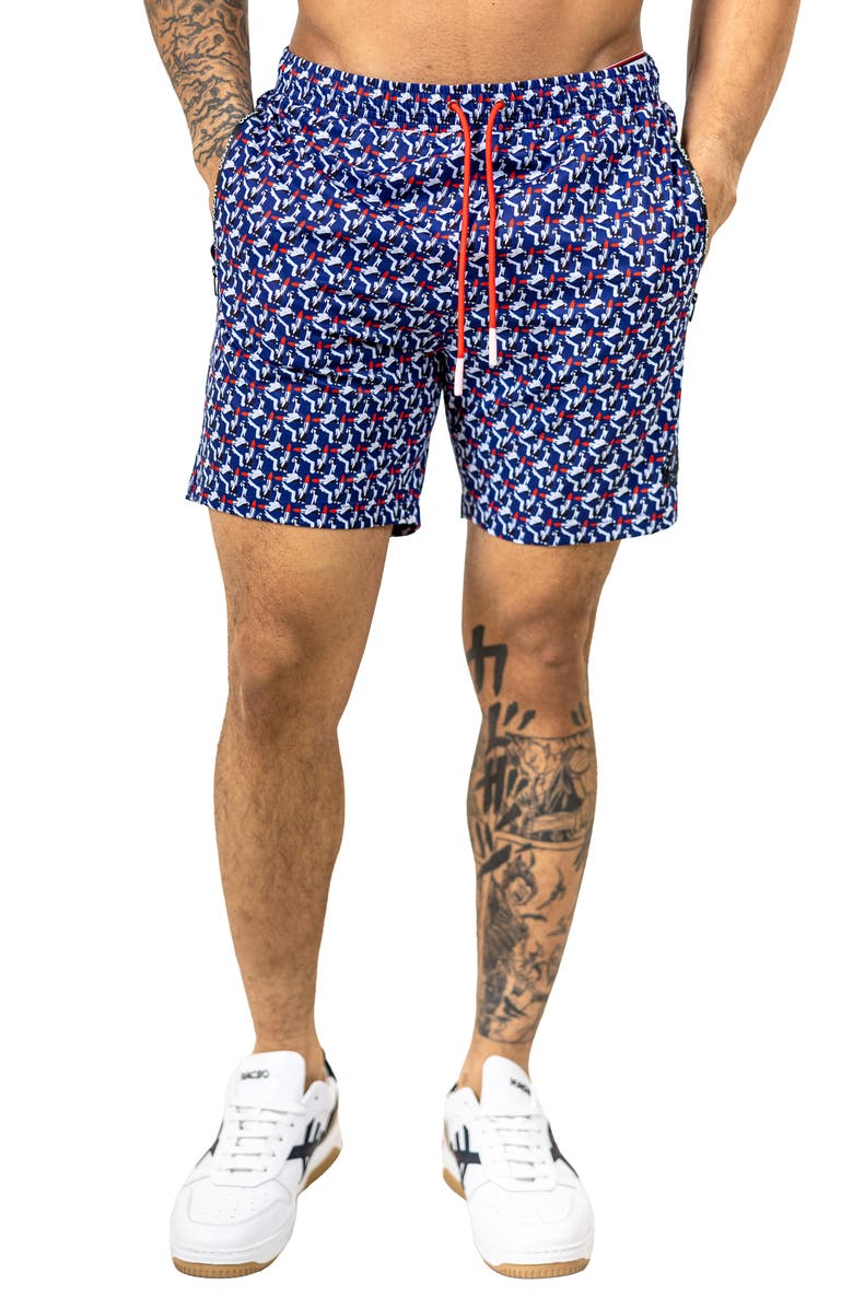 Maceoo Swim Marthyr Print Swim Trunks, Alternate, color, Blue