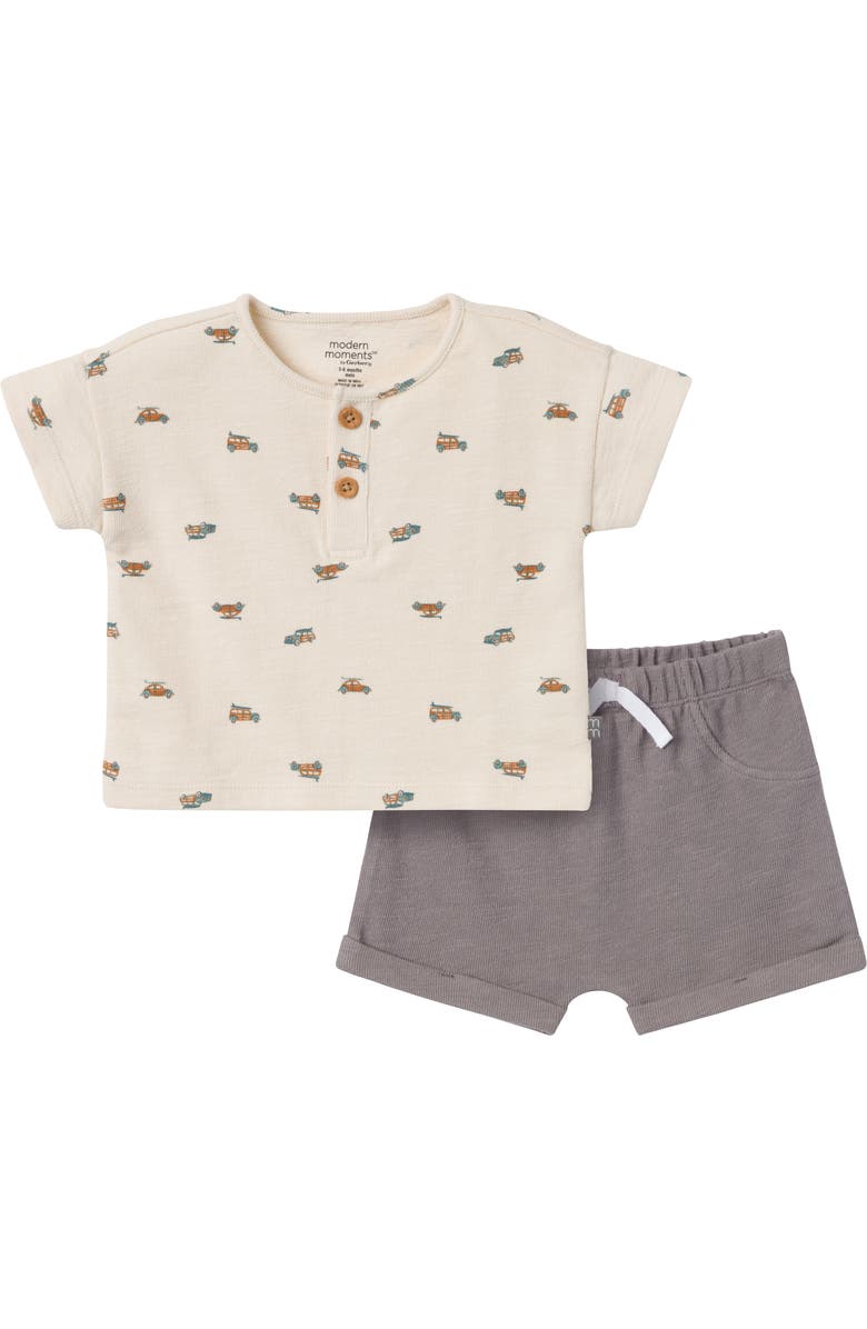Modern Moments<sup>™</sup> by Gerber Henley Shirt and Shorts Set, Main, color, Beige Beach Buggys