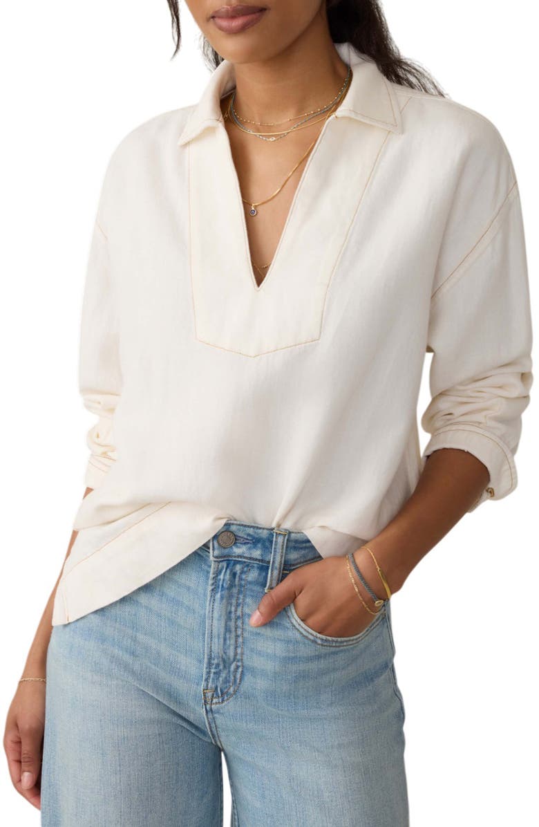 Faherty Sail Away Organic Cotton & Linen Denim Top, Main, color, Egret