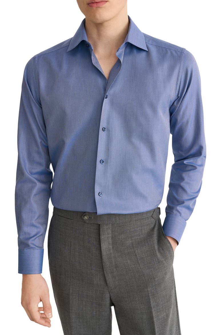 Slim Fit Textured Cotton Dress Shirt, Main, color, DARK BLUE