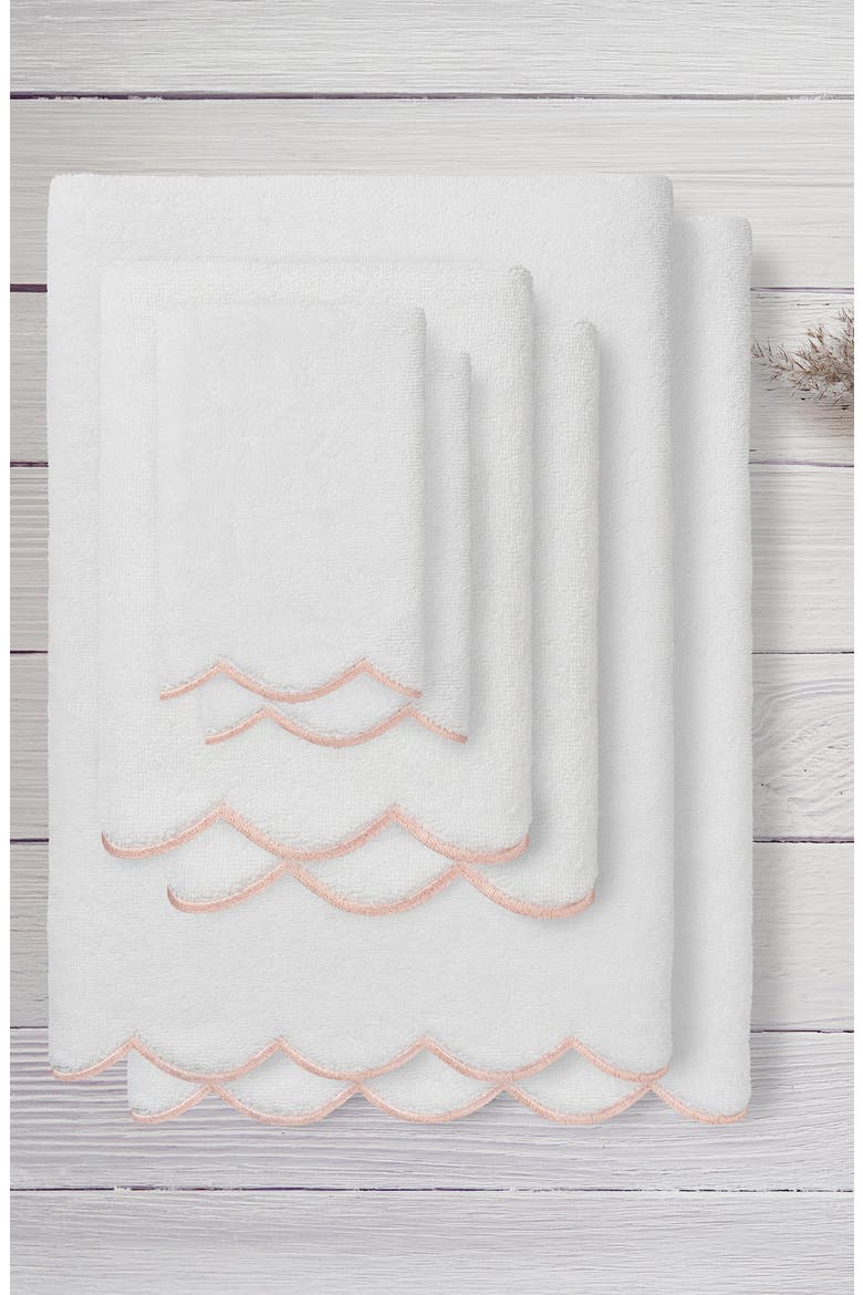 Adornia Scallop 6-Piece Towel Set, Alternate, color, WHITE/ PINK