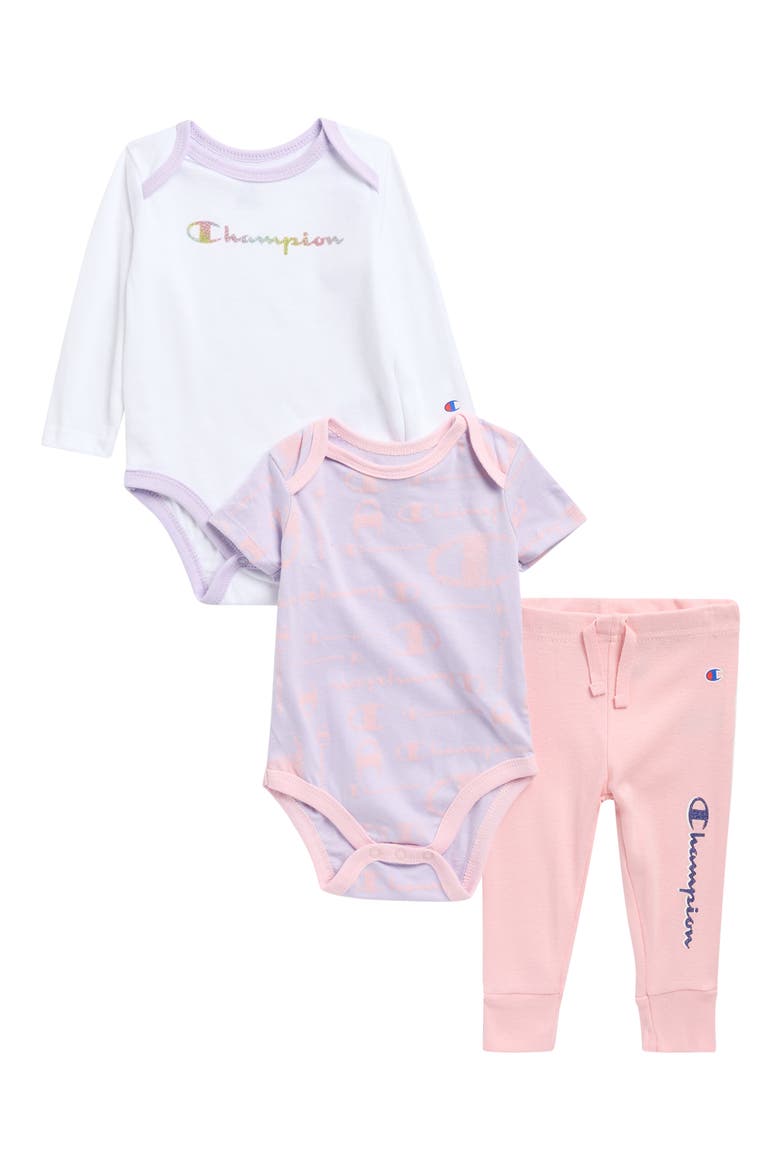 Long Sleeve Bodysuit, Short Sleeve Bodysuit & Leggings Set, Main, color, SOFT PINK