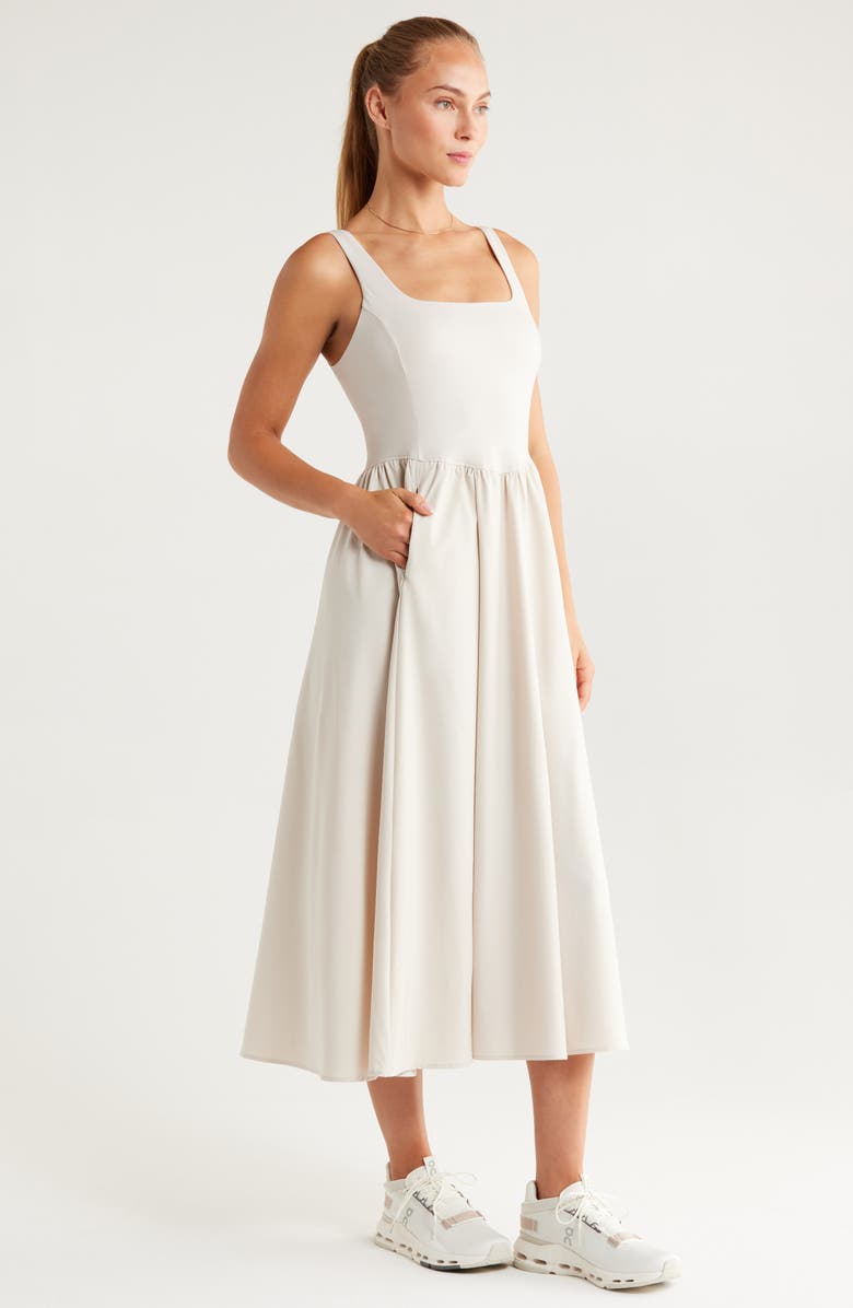 Zella Effortless Square Neck Midi Dress, Alternate, color, Grey Moonbeam