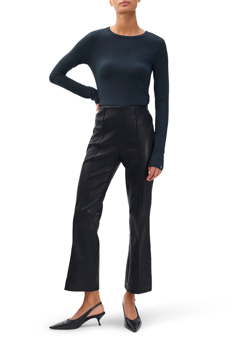 Irina Kick Flare Leather Pants, Alternate, color, BLACK