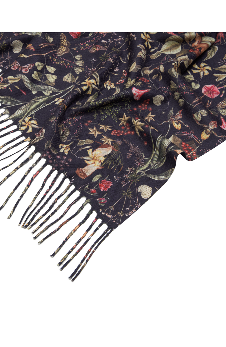 Fable England Wolf Garden Navy Scarf with Tassels, Alternate, color, Navy