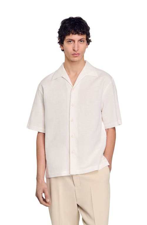 Sandro Cotton-linen Short-sleeve Shirt In Ivory.