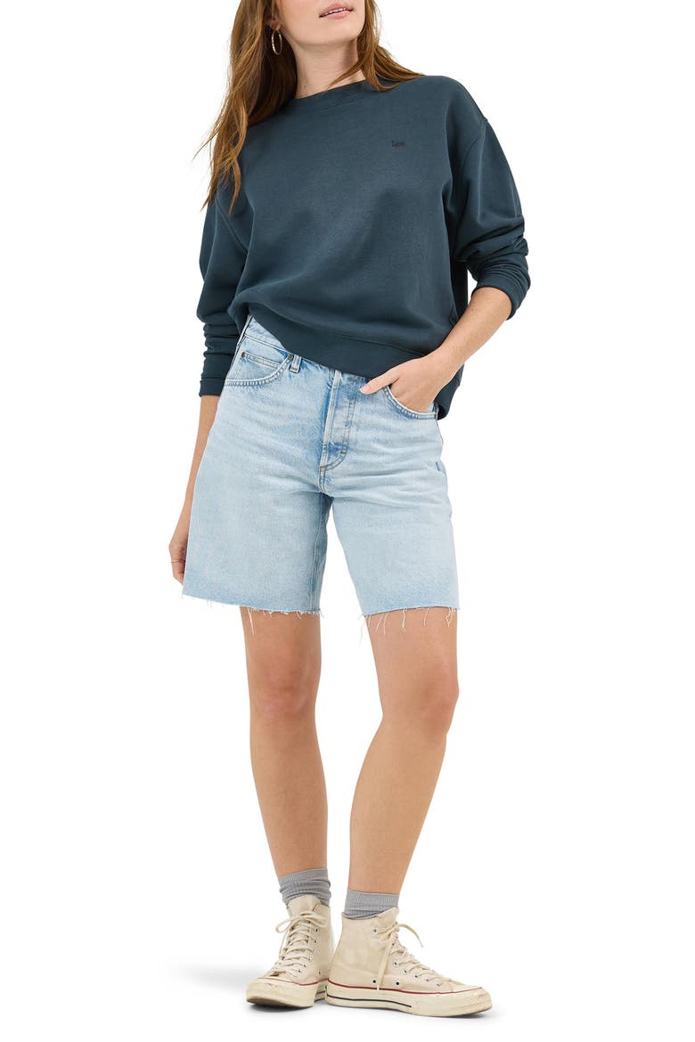 Slouch Raw Hem Denim Bermuda Shorts, Alternate, color, HINT OF RAIN