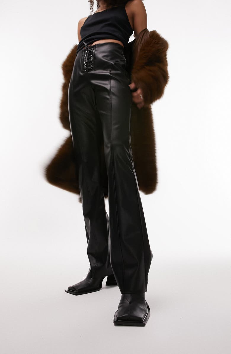 Topshop Lace-Up Faux Leather Trousers, Main, color, 